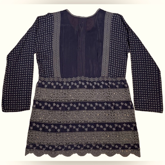 Johnny Was Brown Cupra Rayon Eyelet Lace & Embroidered Long Sleeve Tunic Sz M - Picture 10 of 16